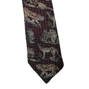 World Wildlife Fund Lion Tie 1995 Maroon Lion #269 Silk Neck Tie WWF Vintage